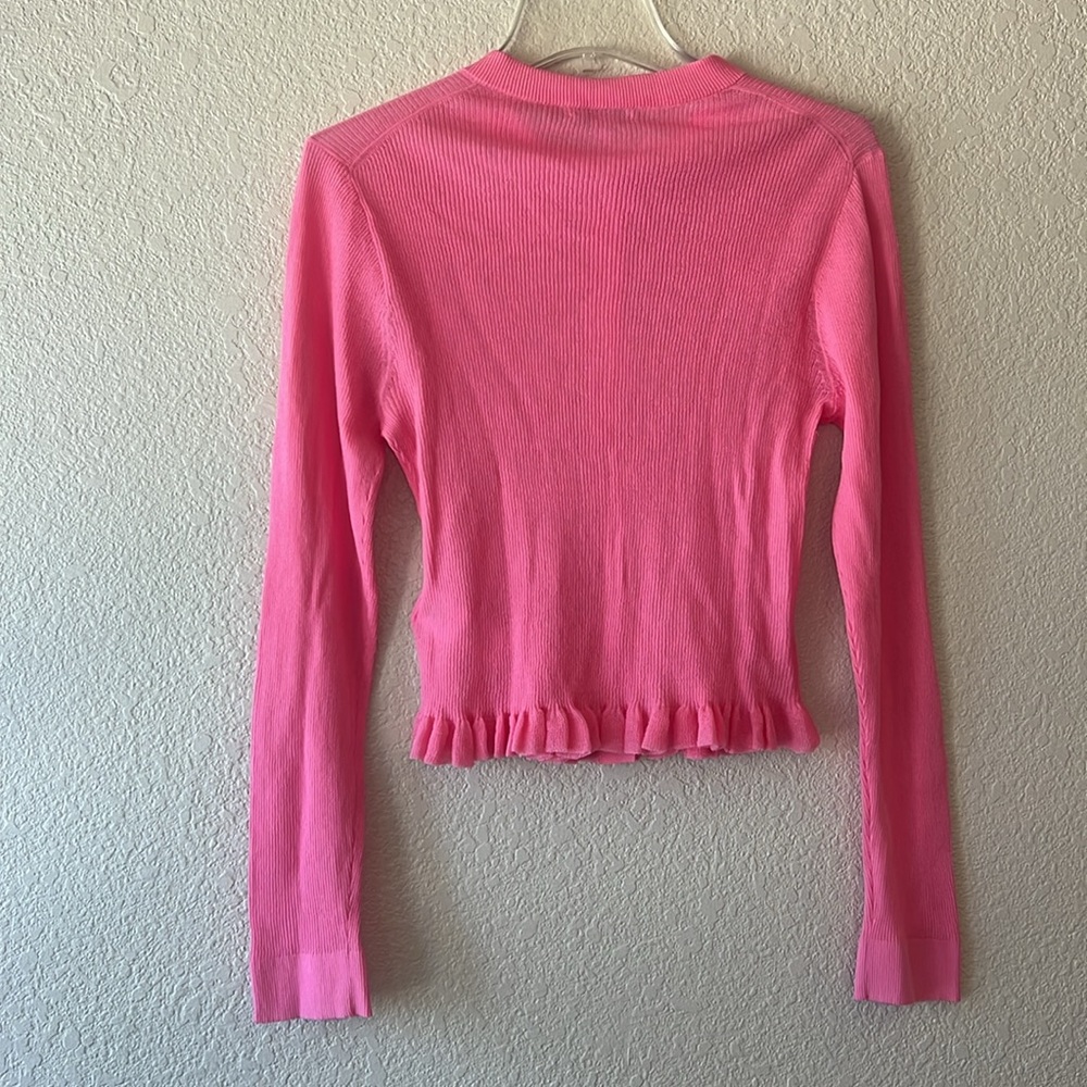 J.Crew ruffle trim cotton gauze cardigan pink sherbet size large NWT - Picture 8 of 10